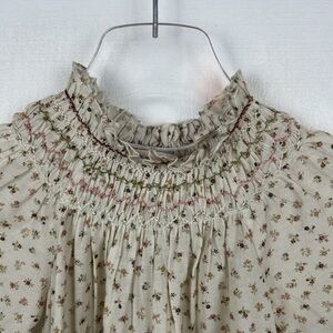Doen Clea Dress 4 Girls Beige Floral Smocked Long Sleeves Cream Parc Monceau